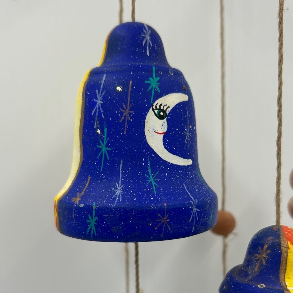 Handmade Celestial Clay Bell Wind Chime Sun Moon Star Terracotta Boho Zen Witchy